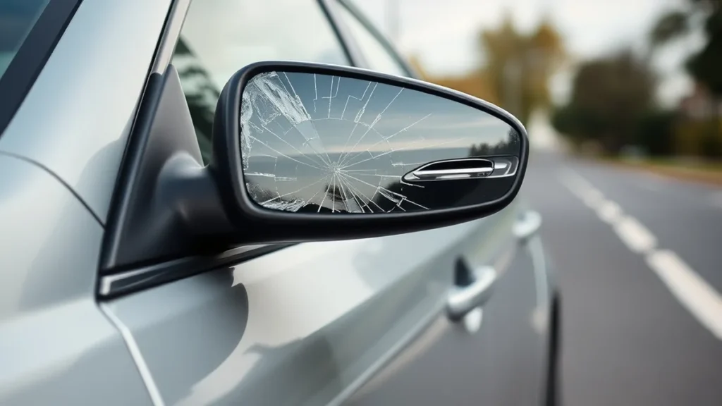 Broken side mirror on a car